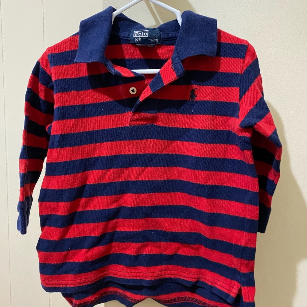 red and navy blue long sleeve polo shirt, 2T